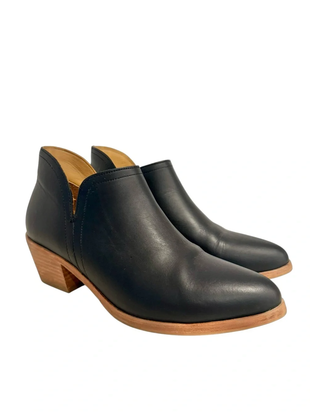Nisolo Mia Everyday Ankle Bootie Black Leather Stacked Heel Size 10